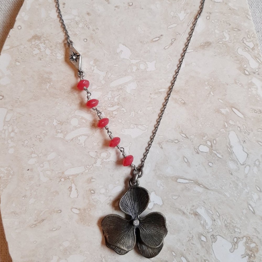 Fossil Tropical Floral Boho Pendant Necklace